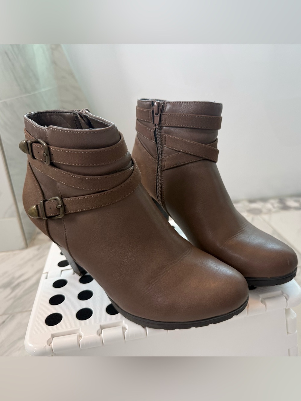 Cliffs by WHITE MOUNTAIN Brown Wrap-Strap Ankle Booties